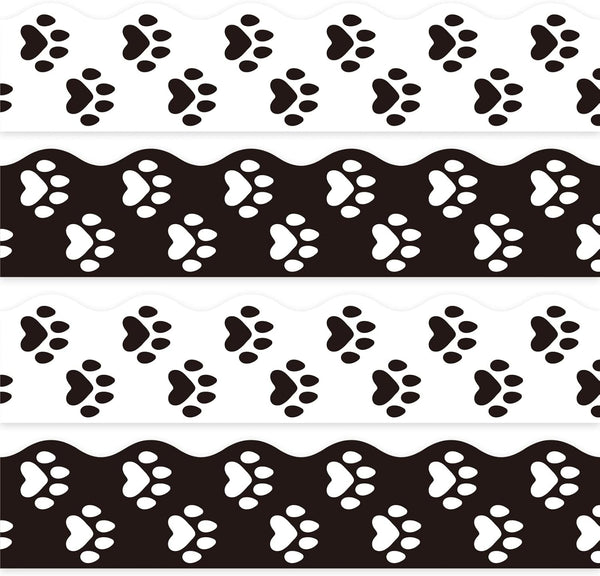 Whaline 69Ft Dog Paw Bulletin Board Border, White Black Pet Paw Decoration Borders for School Classroom Office