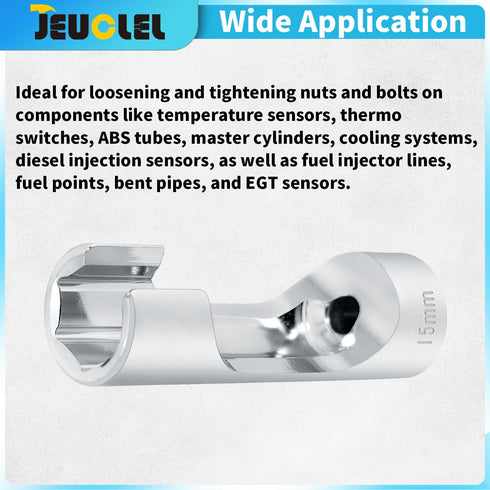 JEUCLEL 15mm 3/8" Drive Diesel Injector Fuel Line Socket Wrench, Flare Nut Socket for Fastener on Bent Pipes, Wired