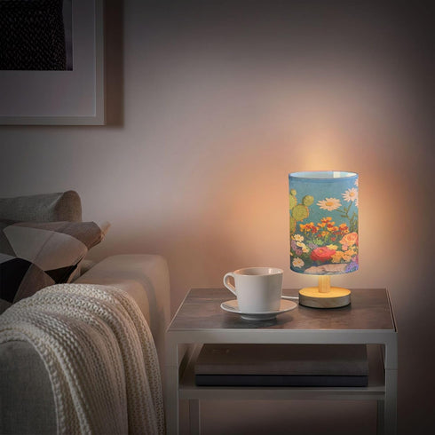 Garden with Cacti Bedside Table Lamp for Bedroom Nightstand, LED Light USB Nightstand Lamp Decor with Button Switch