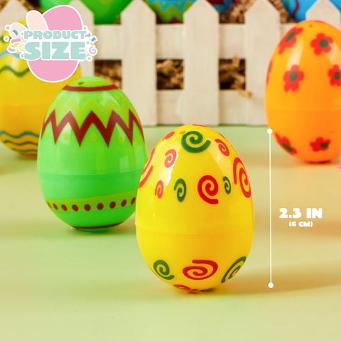 72PCS 2.3" JOYIN Printed Empty Plastic Eggs, Bright Colorful Plastic Eggs Bulks for Festival Hunt, Filling Treats