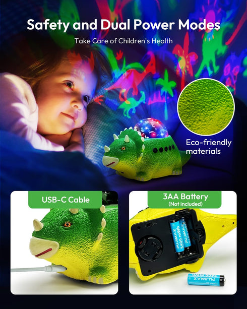 Beslike 8 14 360 3-5,5-7 Dinosaur Night Light Projector for Kids - Color Changing, Sleep Sounds, Rotation, Projection