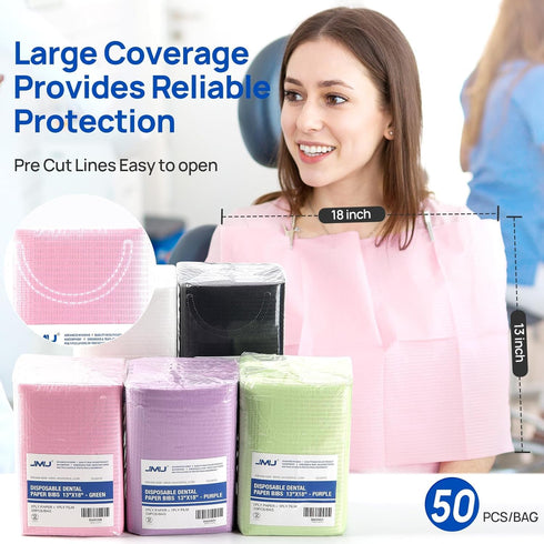 800 13"x18", 3-Ply JMU Disposable Dental Bibs,Dental Bib Waterproof, White Dentist Bibs for Dental Clinic
