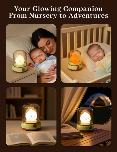 Dimmable Cozy Cute Smiley Night Light with White Noise, Vintage Flickering Flame Lamp, USB Rechargeable Sleep Timer