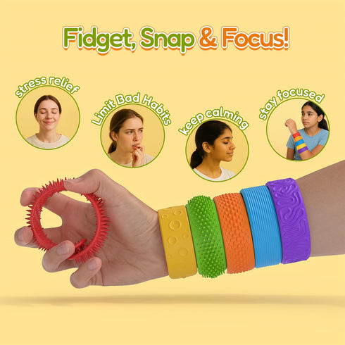 WorWoder 6 Pack Sensory Fidget Toys Slap Bracelets, Textured Silicone Sensory Toys for Kids, Calming Tool for Special