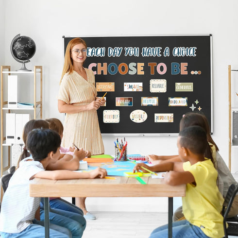 BOHO Motivational Bulletin Board Set Inspirational Classroom Decor with Positive Posters and Rainbow Accent Cutouts