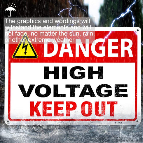 Danger High Voltage Sign, Keep Out Sign 10x14 Aluminum Durable/Weatherproof for Outdoor Use (4 Pack)