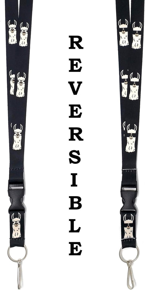 Vinylcation Hip Llama Lanyard Keychain and ID Holder - Durable Black Polyester Novelty Necklace (Llama)