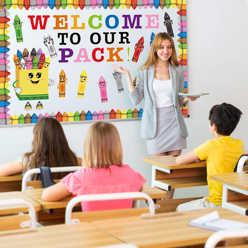 Hedeey 72 Pack Pcs Crayon Bulletin Board Decorations for Classroom,Welcome to Our Crayon Theme Classroom Decor