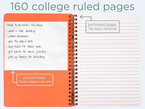 Steel Mill & Co Large Spiral Notebook, College Ruled, 11" x 9.5", Durable Hardcover, 160 Lined Pages, Orange Floral