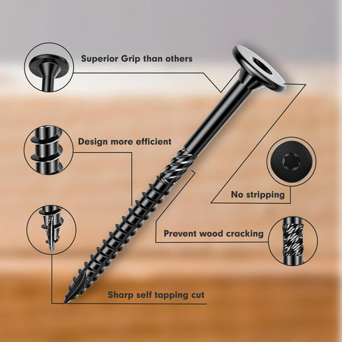 2-7/8 Inch Heavy-Duty Outdoor Wood Screws Assortment Kit - 30Pcs Rust Resistant Star Drive Deck Screws for Timber