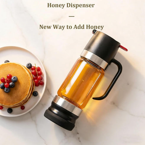 Generic 12oz (2 Honey Dispenser No Drip With Base, Pressure Design, Glass Honey Dispenser, with Handle and Stand