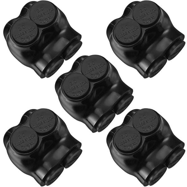 5 Pcs Insulated Multi Cable Connectors, 2 Port Single Entry Splice Electrical Power Connector Black Interconnect