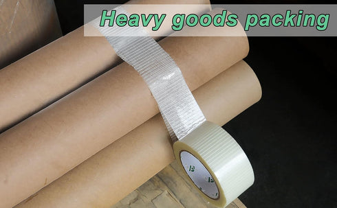 BOMEI PACK Transparent Bi-Directional Filament Strapping Tape, 6.7 Mil x 2 Inch x 30yds