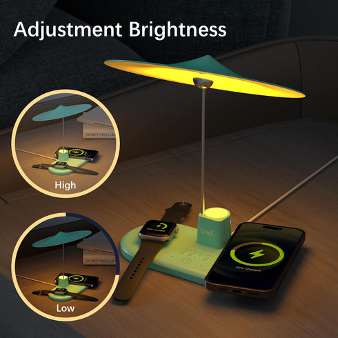 3 1 BUDI Multifunctional Table Lamp with Wireless Charger, in Charging Station Desk Lamp Touchable for Nightstand