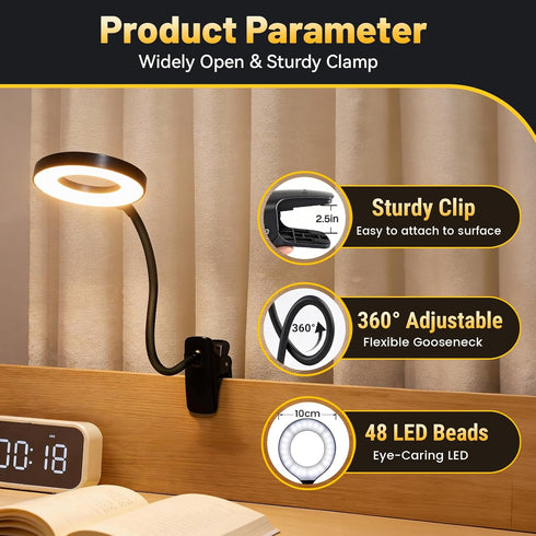 Blakapoo 5 5 Clip on Reading Light for Bed Headboard, Rechargeable Battery with Large Clamp, Colors & Brightness