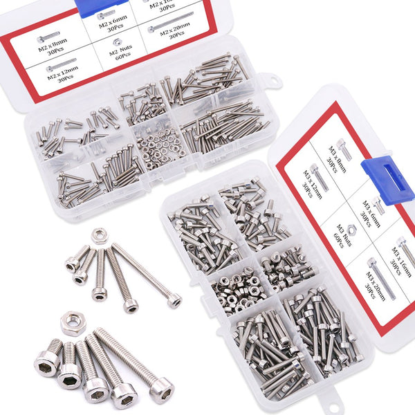 Hilitchi 420pcs M2 M3 Stainless Steel Hex Socket Head Cap Screws Nuts Assortment Kit with Box