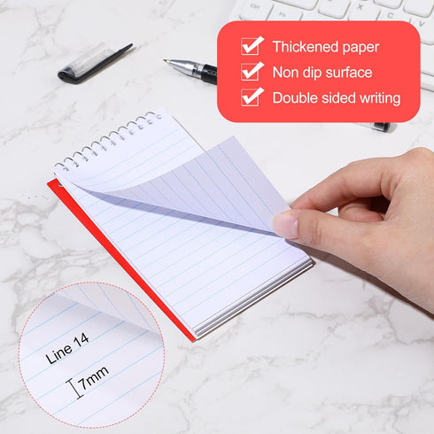 Cholemy 50 Pack Small Notepad, 3 x 5 Inch Mini Spiral Notebook, Lined Memo Pads, 75 Sheets, Red for Office School