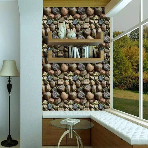 Yancorp 10ft Self-Adhesive Wallpaper, Brown Stone Brick Wallpaper, Peel and Stick for Backsplash