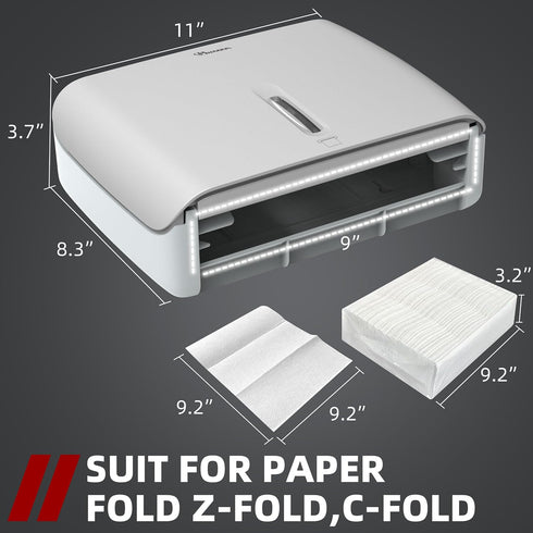 Commercial 200 Paper Towel Dispenser Wall Mount & Home Use ABS Matte Silver Gray with Window Holds C/Z/Multi-Fold