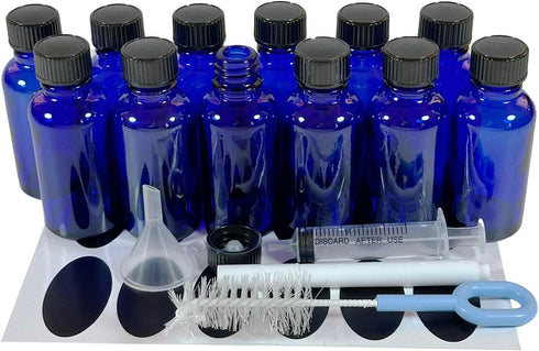 Bioll 30ml (1 oz) Glass Bottle with Lid for Essential Oil, Perfume, Aromatherapy, Lab Sample Vials - 12 Pack (Blue)