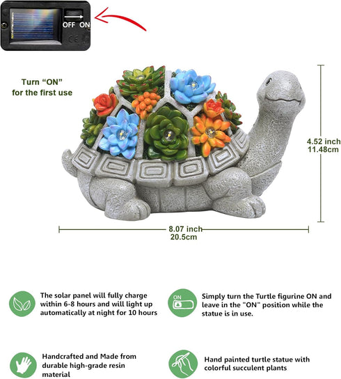 7 Nacome Solar Garden Outdoor Statues Turtle with Succulent and LED Lights - Lawn Decor Statue for Patio, Balcony, Yard