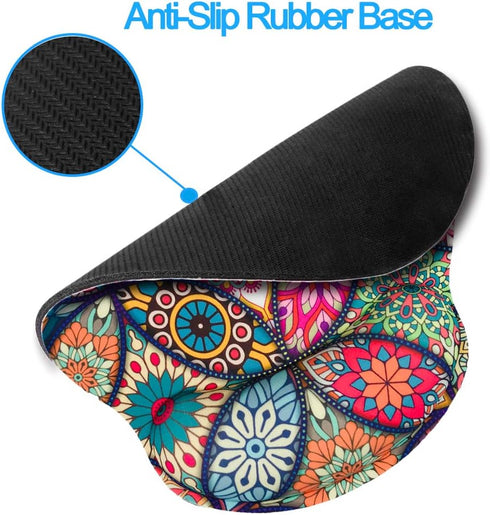 Memory Foam Wrist Support Mouse Pad, Comfortable Padded Wrist Mousepads 9in X10in for Desktop Notebook (Mandala
