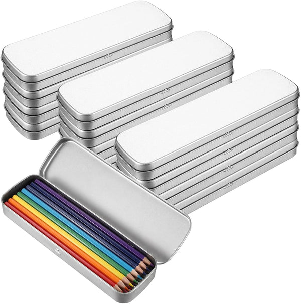Feifeiya 12 Pcs Tin Pencil Case Metal Pencil Case Empty Hinged Stainless Steel