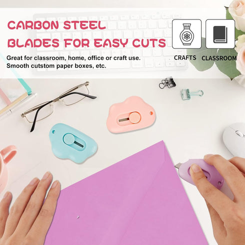 Cute Cloud 6Pcs Mini Utility Knife, Retractable Box Cutter for Office, Home, School, DIY Crafts