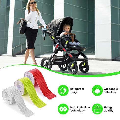 3 Rolls Reflective Tape, Outdoor Waterproof Warning Tape, Night Safety Stickers in Silver, Red, Yellow, 1 Inch x 30 Ft
