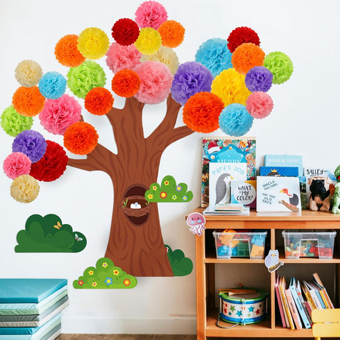 Classroom Tree Bulletin Board Set – 3D Tree Decoration with Paper Pom Poms for Preschool Kindergarten Back to School