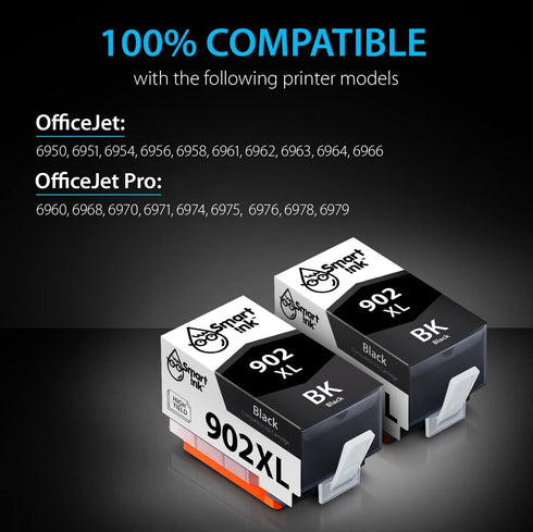Smart Ink Compatible Ink Cartridge Replacement for HP 902XL (Combo Pack: 2 Black) for OfficeJet Pro 6978 6968