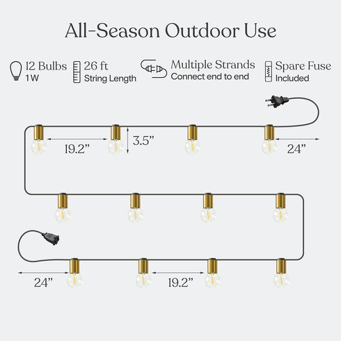 26 Commercial Brightech Glow LED String Lights - Ft Grade Patio Lights with Brass Accents - Outdoor Waterproof Globe