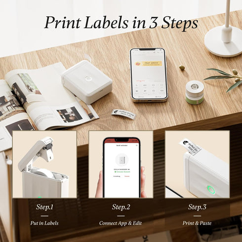 NIIMBOT D110 Mini Label Maker Machine - Portable Bluetooth Inkless Sticker Printer with Tape (3 Rolls), White