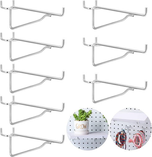 Hotop Pegboard Shelf Hooks Kit, 1/8, 3/16 Metal Brackets for Peg Board Organizer, 8 Pieces, 8 Inch