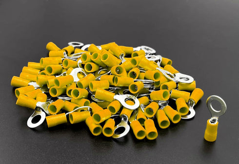 ANGSTROM 1/4" Insulated Bolt Ring Terminals, Electrical Crimp Connectors, 100pcs (12-10ga Yellow)