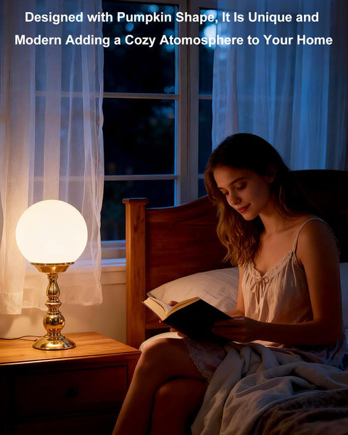 3000K Office-2Pack(Gold Lightdot Globe Table Lamp for Bedroom Mid Century Modern Small Desk Lamp Warmwhite Cute