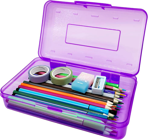 Plastic Translucent Pencil Box, Snap-Tight Lid Pencil Cases for School and Office Supplies, 1 Pack
