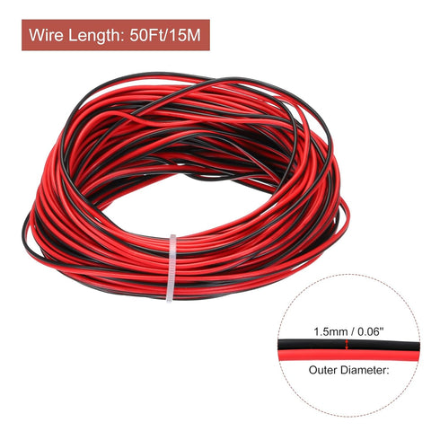 MECCANIXITY 26 Gauge 2 Core Parallel Silicone Wire, 50Ft/15M Long Red Black 26 AWG Flexible Extension Cord