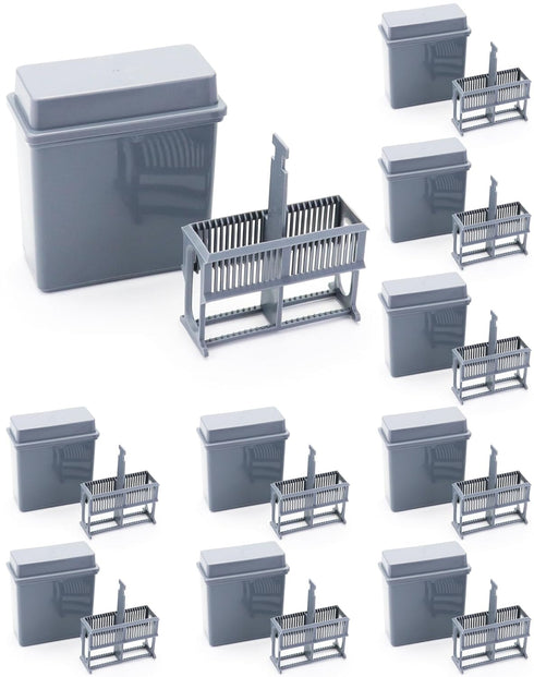 QWORK Microscope Slides Staining Jar and Rack, 10 Pack, 24-Slots, Grey