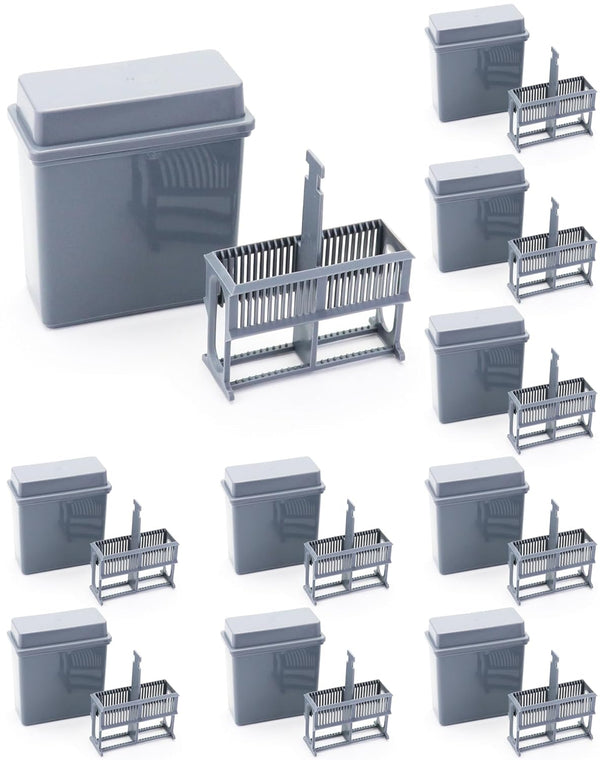 QWORK Microscope Slides Staining Jar and Rack, 10 Pack, 24-Slots, Grey