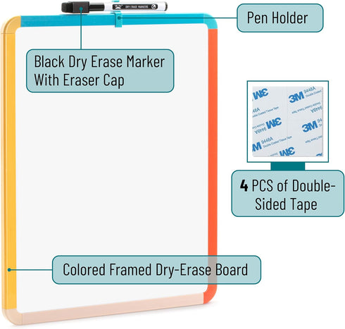 Mr. Pen Dry Erase Board 14” x 11” with Colorful Frame, Black Marker, Small White Board for Kids