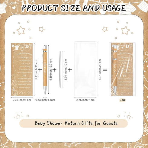 Rustic 50 Set Baby Shower Pens Favors Return Gifts for Guests Include 50 Bamboo Ballpoint Pens 50 Thank You Cards Baby Shower Thank You Gifts Game Prizes Gender Reveal Party Supplies by Zhanmai