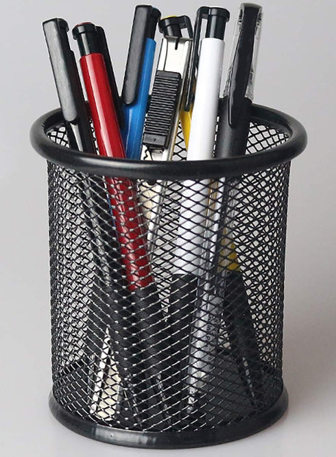 Nicunom 12 Pack Metal Mesh Pen Holder, Round Pencil Cup for Desk Organizer, Black