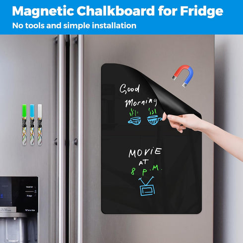 CUHIOY Magnetic Black Dry Erase Board for Fridge 17x11'', Small Kitchen Refrigerator Magnet for Grocery List and To Do