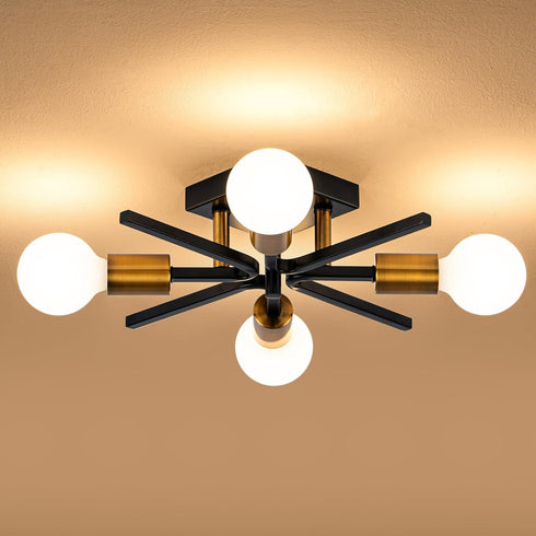 4 Light Sputnik Light Fixture Black Gold Flush Mount Lights Industrial Ceiling