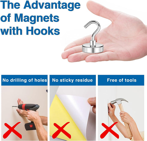 LOVIMAG 80LBS Heavy Duty Magnetic Hooks, Neodymium Magnet Hooks for Refrigerator, Wall, Locker, 6 Pack