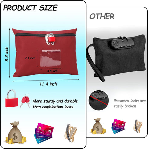 Cash Bag with Lock and 2 Keys Money Bag For Cash With Lock 11.4*8.3inch Money Bank Deposit Bag Money Bank Deposit Bag With Zipper Canvas Documents Bag For Bank Deposits Business Personal (Red) by DLUGOPIS