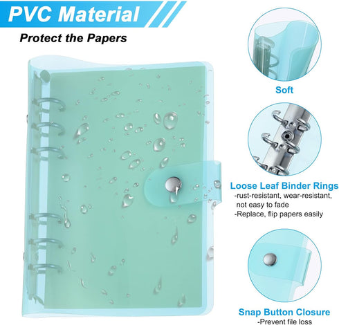 PATIKIL A6 Clear Binder Cover, Soft PVC Loose Leaf Protector, Refillable Notebook Shell with Snap Button Closure, Blue