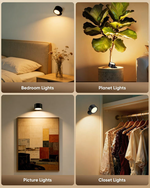 LINKEGO 2 3 Dimmable 360 LED Wall Mounted Lights Pcs with Remote, Rechargeable Wall Sconce with Color Temps & Magnetic