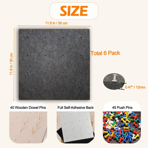 Large Gray Felt Pinboard Bulletin Boards, 12"x12"-1/2" Thick Cork Board with Push Pins & Dowel Pins